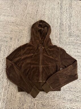 Brandy Melville Brown Velour Zip-Up Hoodie